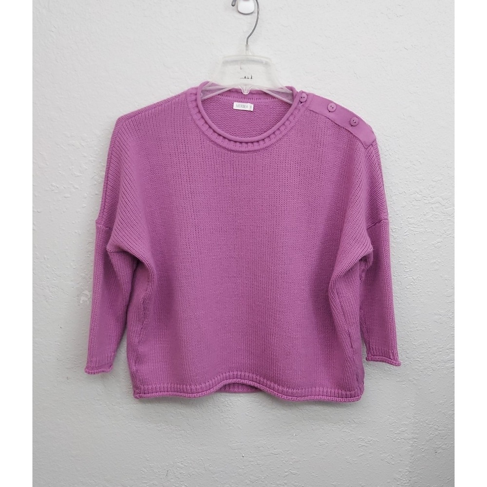 Mersea Sweater Womens One Size Pink Knit Stretch Button‎ Shoulder Roll Neck